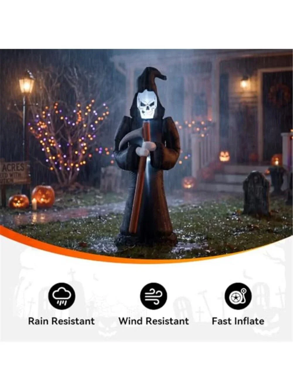 8FT Black Grim Reaper Halloween Outdoor Inflatables with Scythe